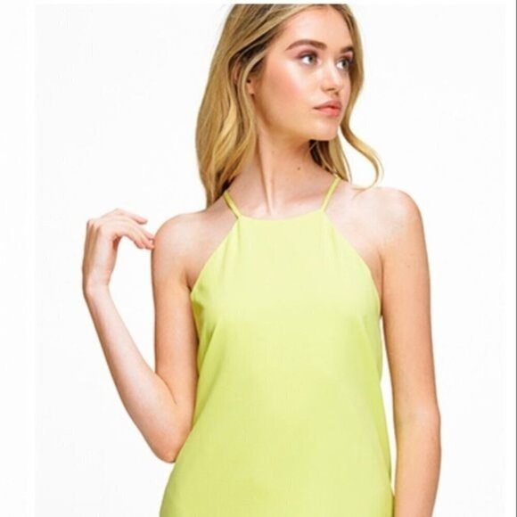 Lime green chiffon sleeveless halter hi-lo dress - Picture 6 of 12